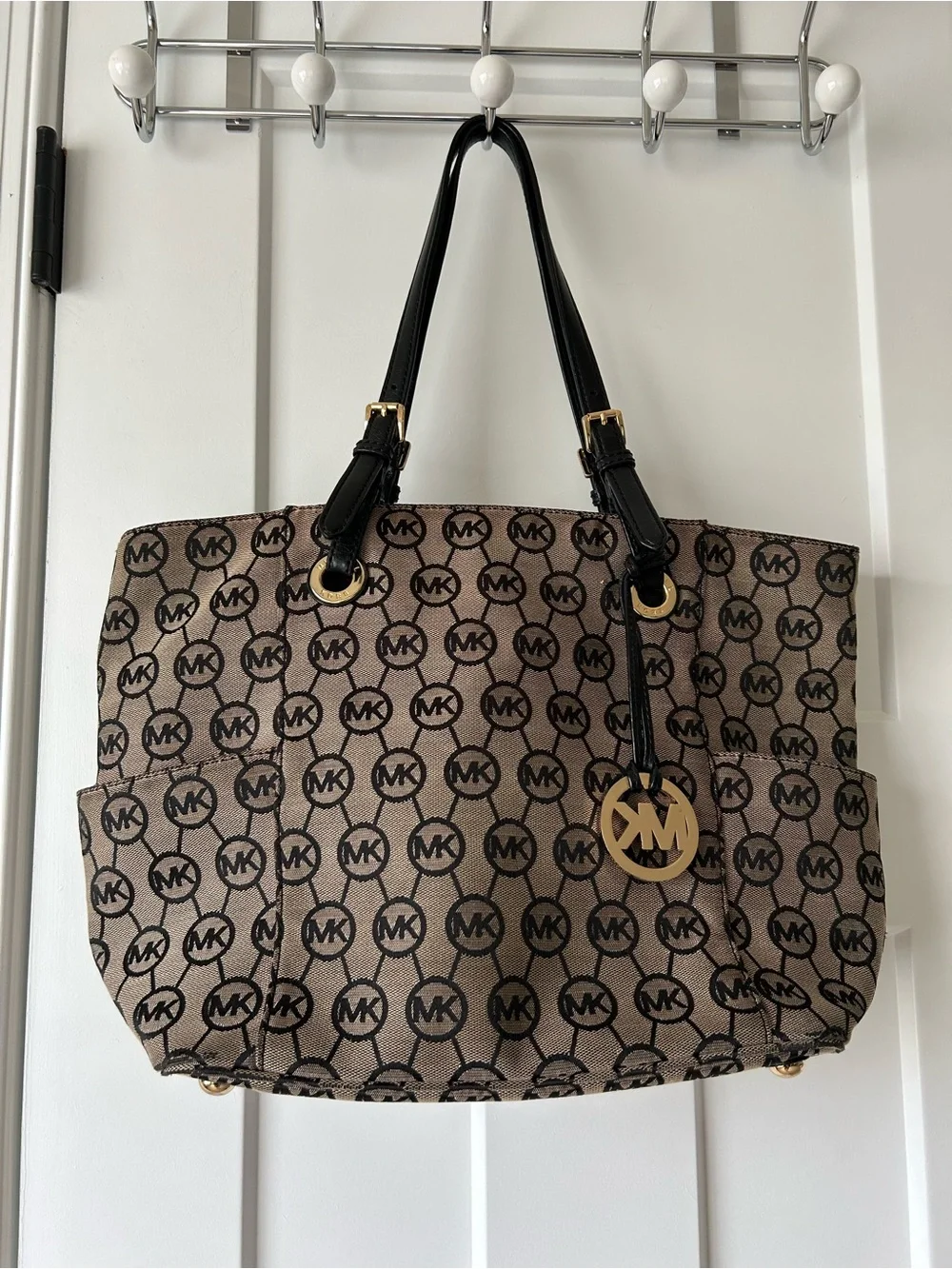 Michael Kors Brown Logo Canvas Tote with Brown Handles